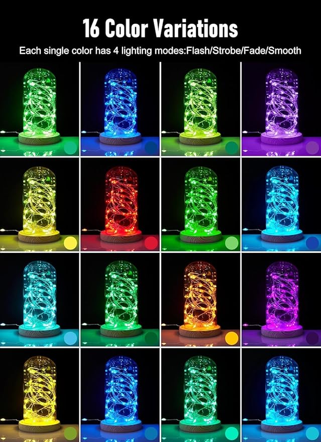 Minetom Color Changing Fairy String Lights: 66 Feet 200 Led Waterproof Twinkle Lights with Remote and Plug and 4 Light Modes for Craft Bedroom Ceiling Wedding Christmas 16 Colors