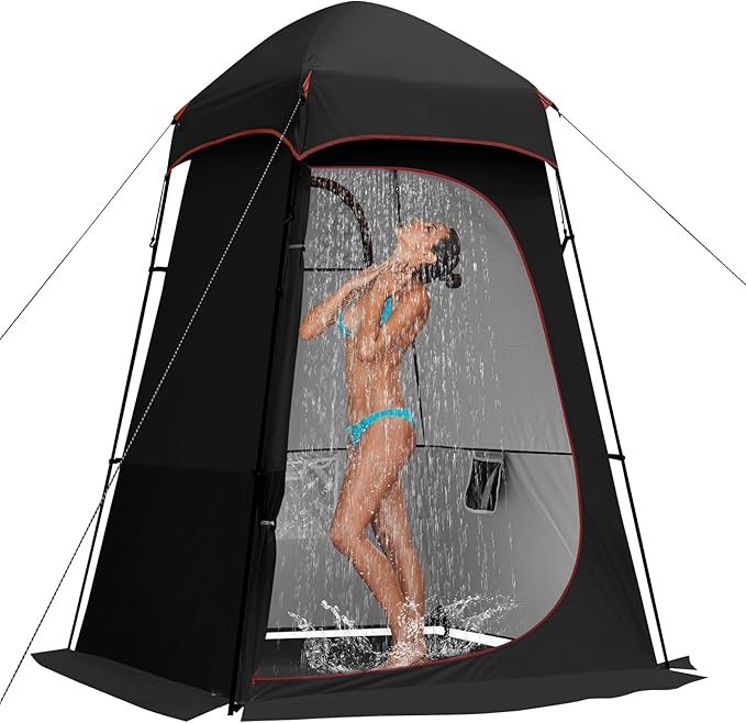 Camping Shower Tent, 7.9 FT Extra Tall Oversize Privacy Tent, Portable Outdoor Bathroom Toilet Tent with Floor, Easy Set Up Privacy Shelter for Dressing, Hiking, Fishing, UPF50+