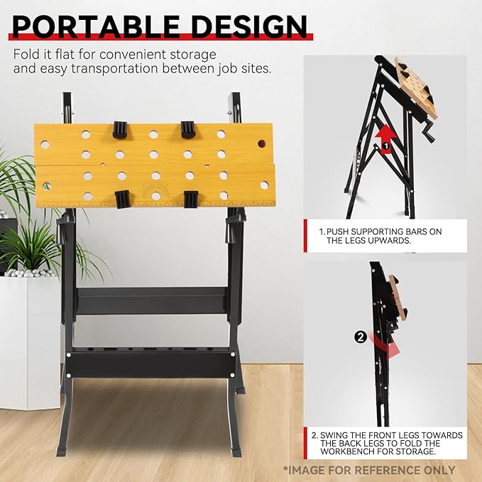 Auto Dynasty Adjustable Workbench with Built-in Ruler & Protractor, 3 Angles Folding Portable Work Table (13"-24"), 220lbs Load Capacity, Multipurpose Vise Workbench for Woodworking, Garage, and DIY