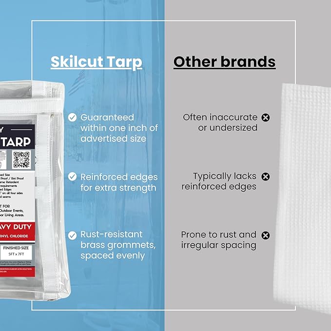 24mil Clear PVC Vinyl Heavy Duty Tarp Enclosure Panel - True Size, UV Protection, Tear Resistant, Waterproof Tarp with Arctic Flexibility 6x10