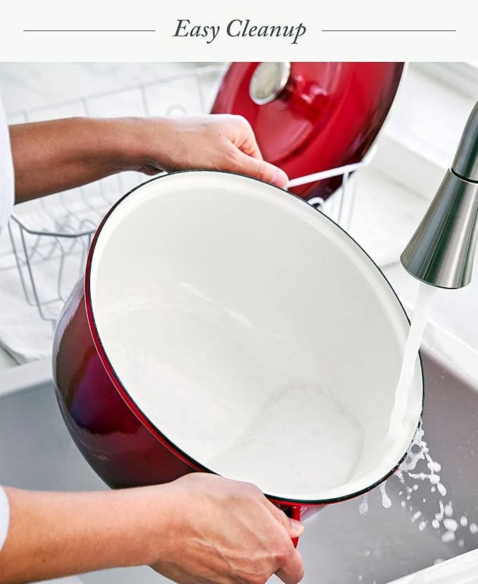 Merten & Storck 7QT Round Dutch Oven Casserole Pot with Lid, European Crafted Enameled Iron Stockpot, Induction & All Cooktops, Braising, Stews, Roasting, Slow Cooking, Sourdough, Foundry Red