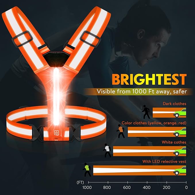Simket Led Reflective Vest Running Gear, High Visibility Reflective Running Gear Rechargeable Adjustable Led Running Vest, Safety Night Running Gear for Men Women