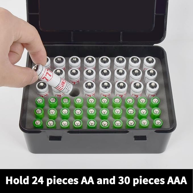 FULLCASE Battery Storage Organizer Holder Holds 54 AA AAA Batteries, Box Cases Garage Container, Home Drawer Organization Dispenser (Case Only) Black