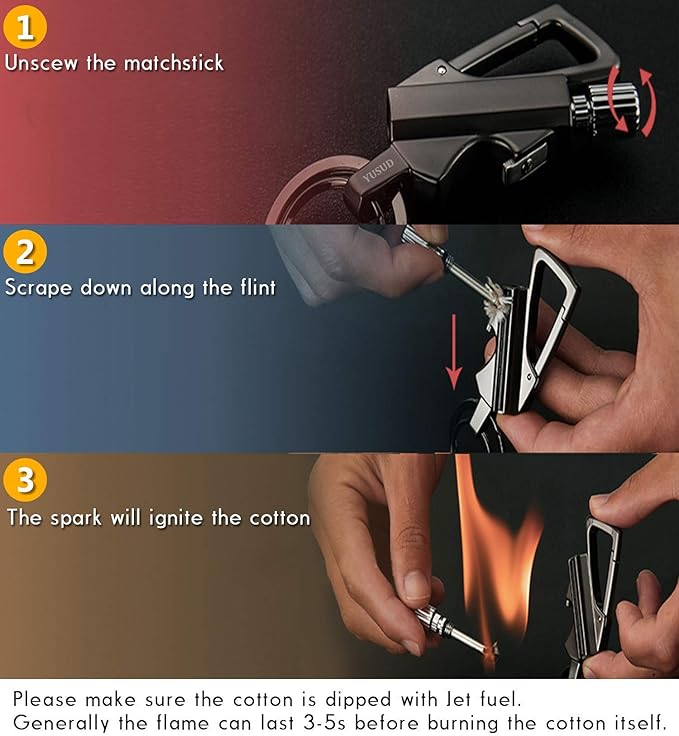 YUSUD Permanent Match, Flint Fire Starter Never Ending Match Keychain Lighter with Bottle Opener, Forever Waterproof Matches Strike Anywhere, Survival Cool Lighters for Camping