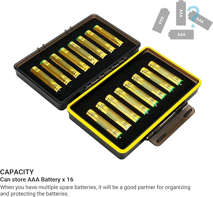 JJC 16 Slots AAA Battery Case, Shockproof & Water-Resistant Battery Storage Box Holder Organizer for 16 x AAA Battery, PC Shell Easy to Carry
