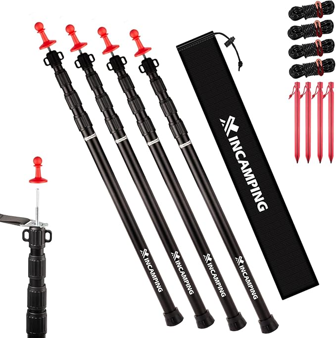 Adjustable Heavy Duty Tarp Poles 7.6FT,XINCAMPING Aluminum Tent Poles with Protection Cap - 4 Pack Rust-Proof Awning Poles for Camping, Hiking, Canopy & Outdoor Shelter