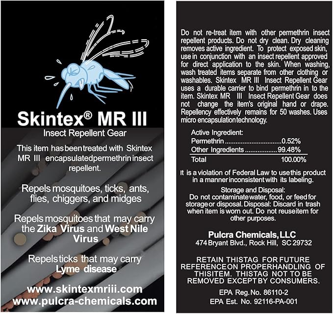 Permethrin Treated Repels Tick Mosquitoes Flies Chiggers & More Insect Repellent Lower Packages