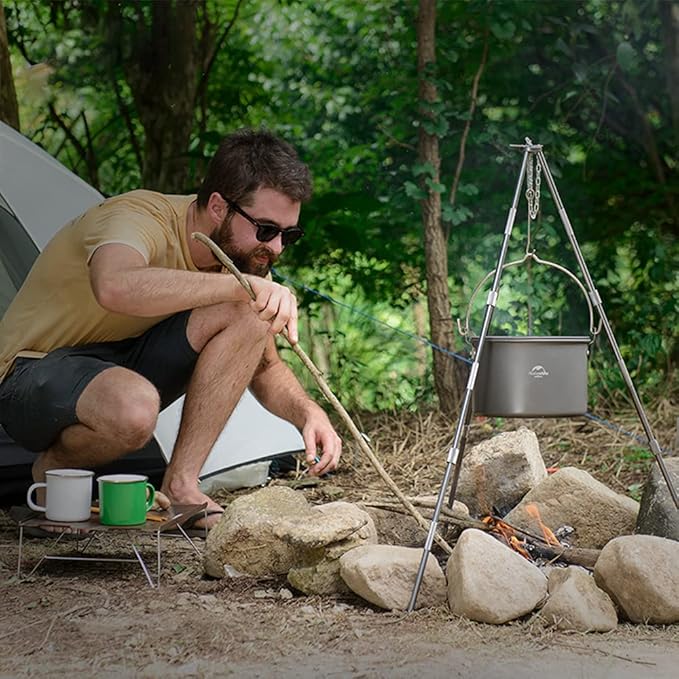 Naturehike Camping Soup Pot Cookware with Lid Large Outdoor Portable Hanging Pot Cooking Set for 1-6 People