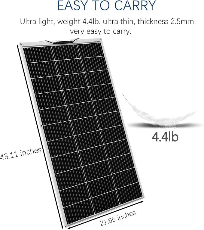 Flexible Solar Panel 100W 105W 12V Monocrystalline 250° Curvature Fiberglass High Efficiency Lightweight for RVs Boat Cabin (White)