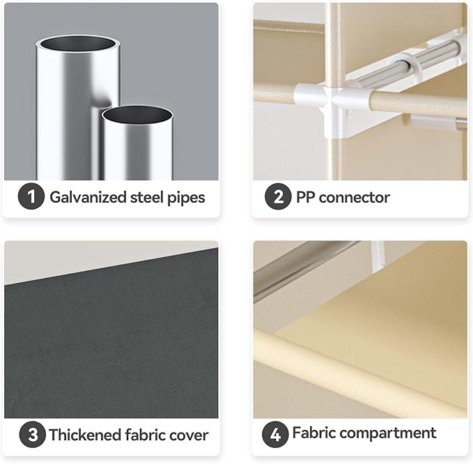 Heavy Duty Wardrobe Portable Closet Organizer Metal Clothing Rack for Hanging Clothes with Drawer Easy to Assemble Stronger Load-Bearing Detachable Design (Style 12)