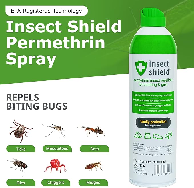 Premium Permethrin Spray - Tick, Flea, Fly, Mosquito, Chigger, Spider & Bed Bug Repellent for Clothing, Gear, Furniture, & Tents, Lasts up to 60 Days, Clear, 18 Oz Aerosol