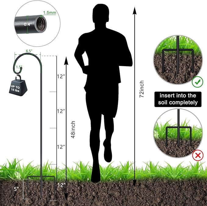 FEED GARDEN 48 Inch Small Shepherd Hooks for Outdoor, Garden Hook for Lanterns, Sheperd Hooks for Hanging Plants, Bird Feeders, Solar Lights, Mason Jars, Weddings Decor, 4 Pack