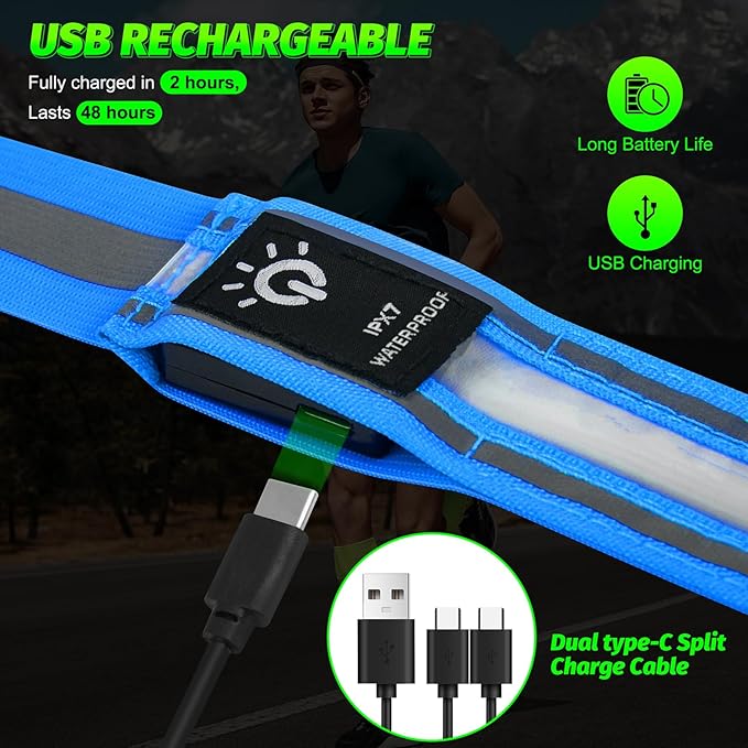 LED Running Gear High Visibility Reflective Belt Sash, Adjustable Night Walking Safety Gear, Rechargeable Light Up Running Reflective Belt for Runners Walkers Men Women