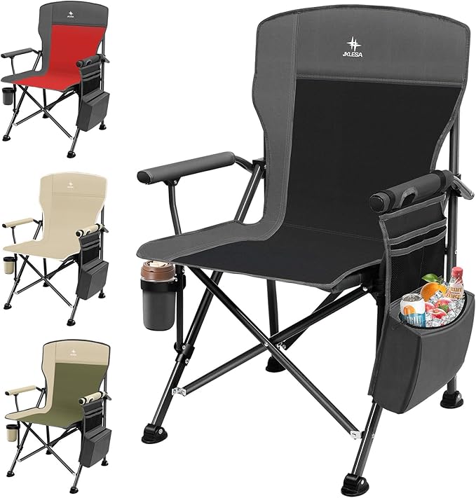 XL Heavy Duty Camping Chair 396lb Capacity (525lb Max) – Waterproof 1680D Oxford Fabric, 2" Padded Seat & Back, Cup Holder, Cooler Pocket, Portable for Camping, Beach & Tailgating (Slate/Black)