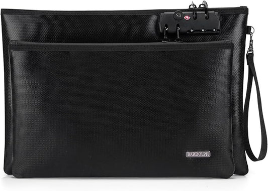 Fireproof Document Bag, Fireproof Money Bag with Lock and Zipper for Cash, FireproofBag Money Pouch, Fire Safe CashBag BankerBag, Notary Supplies (black, Large)