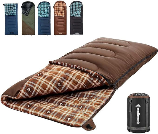 KingCamp Sleeping Bag for Adults, Cold Weather & Warm XL Big and Tall Flannel Sleeping Bags with Compression Sack Portable Waterproof Essentials Gear Accessories for Outdoor Camping