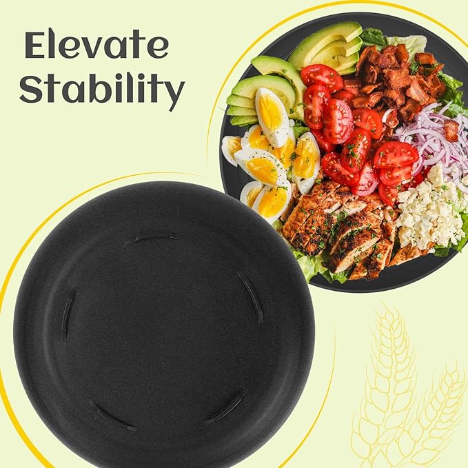Homienly Wheat Straw Plates Set - 11 inch Reusable Large Dinner Plates Set of 8, Lightweight Unbreakable Salad Plates, Microwave and Dishwasher Safe Plates, Deep Plates for Dinner, Camping - Black