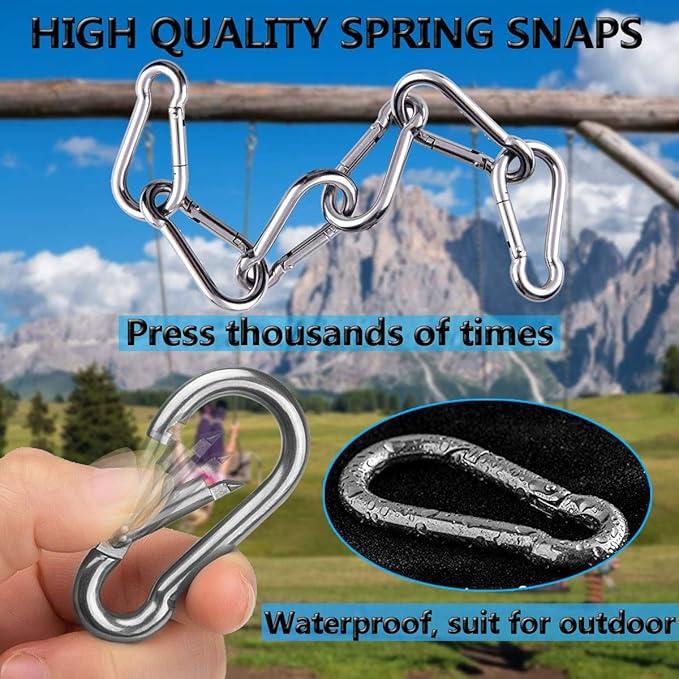 Spring Snap Hooks, 304 Stainless Steel Metal Clip Heavy Duty Rope Connector Small Snap Clamp Key Chain Link Buckle for Hammock Swing Set Outdoor Travel Camping Fishing Hiking