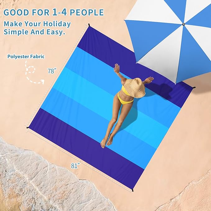 BYDOLL Beach Blanket Waterproof Sandproof 78''×81'' Suits1-4 Adults Compact Lightweight Oversized Sand-Free Blanket Large Picnic Mat for Beach Travel Camping Hiking