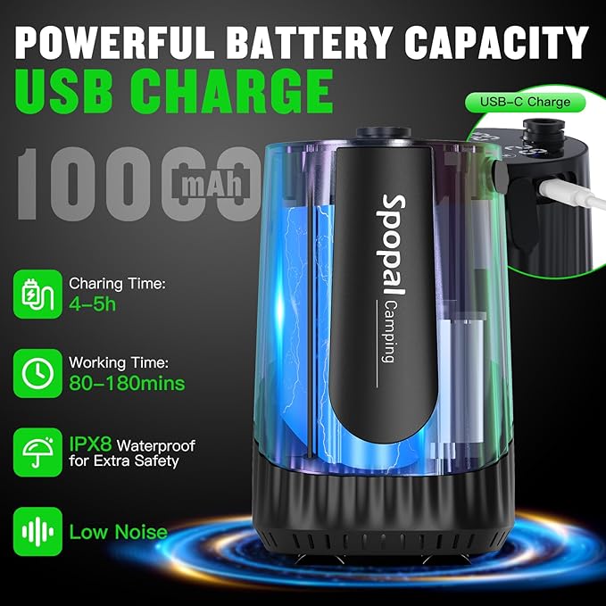 Portable Camping Shower - 10000mAh Rechargeable, 5-Speed, IPX8 Waterproof, LED Display Camp Shower Pump- Perfect for Hiking, Travel, Cars & Pets