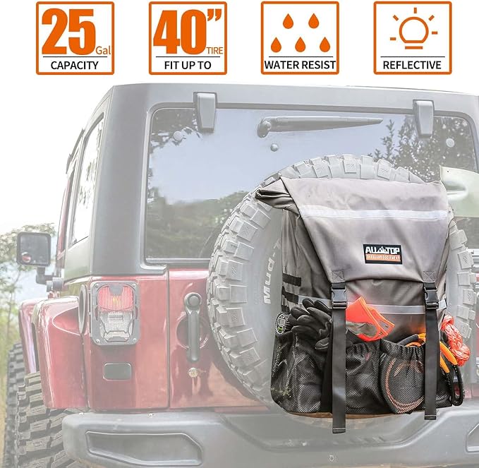 ALL-TOP Spare Tire Trash Bag, Heavy Duty Truck Tailgate Trash Bag, Cargo Storage Bag for Jeep, Truck, SUV or Car, Fit up to 40'' Tire (Rhino Grey)