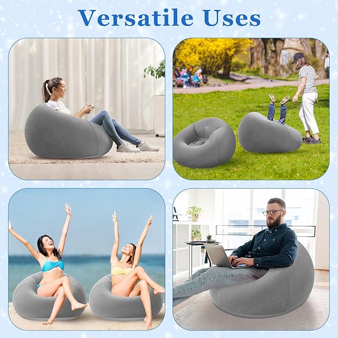 Realspring Inflatable Bean Bag Chairs Outdoor Blow up Camping Chairs Inflatable Lazy Sofa Folding Portable Bean Bag Loungers Couch for Movie Night(Dark Gray,4 Pcs)