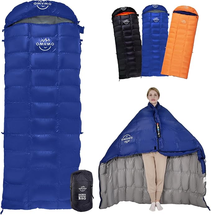'-10°F 0°F 10°F 15°F Down Sleeping Bag for Adults,800/650 Fill Power,Ultralight Wearable 4 Season Cold Weather Rectangle Sleeping Bag for Camping Hiking,Can be Used as a Down Blanket or Cloak