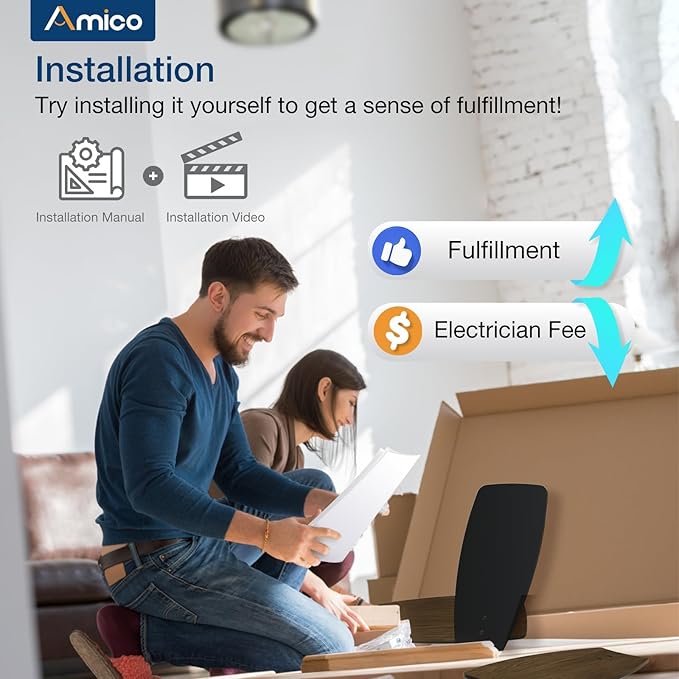 Amico Ceiling Fans with Lights, 36 inch Black Ceiling Fan with Light and Remote Control, Reversible, 3CCT, Dimmable, Noiseless, Small Ceiling Fan for Bedroom, Farmhouse, Indoor/Outdoor Use