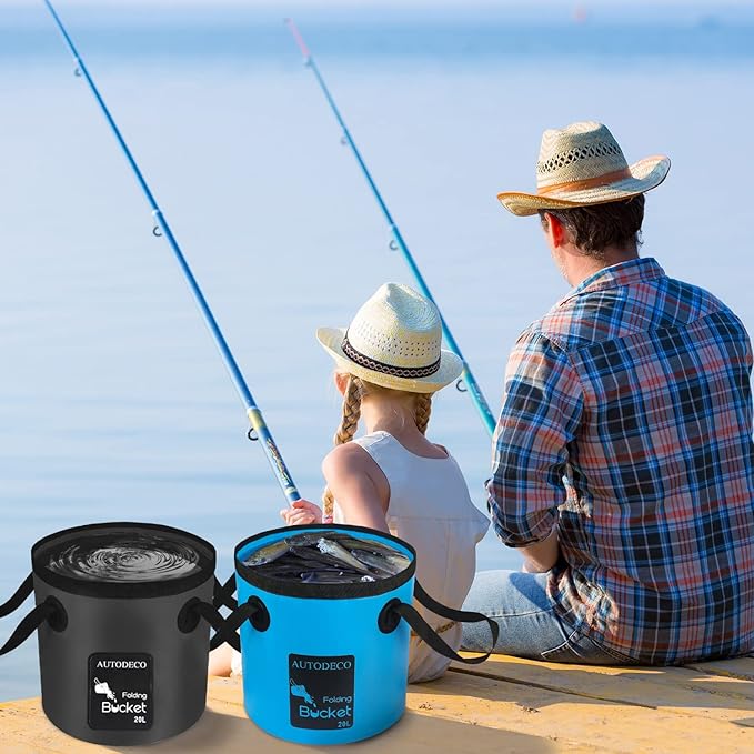 AUTODECO 2 Pack Collapsible Bucket 5 Gallon Container Folding Water Bucket Portable Wash Basin for Outdoor Travelling Camping Fishing Gardening Car Washing 20L