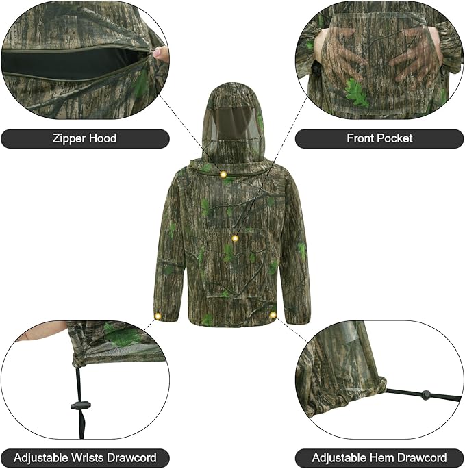 Mosquito Net Suit Camo Hunting Mesh Suit Bug Net Clothing with Hood for Outdoor Protection No-See-Ums Garden Camping