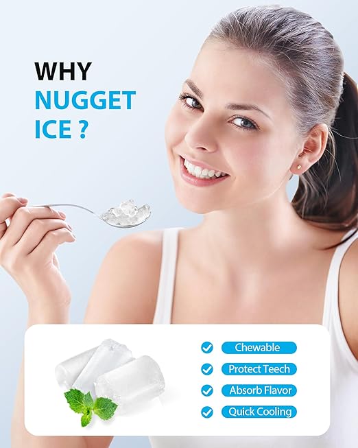 Aeitto Nugget Ice Maker Countertop, Pellet Ice Machine Soft Chewable Ice 40lbs/Day, One-Click Operation, Auto Self-Cleaning Crushed Ice Makers Stainless with Scoop for Home/Kitchen/Office (Silver)