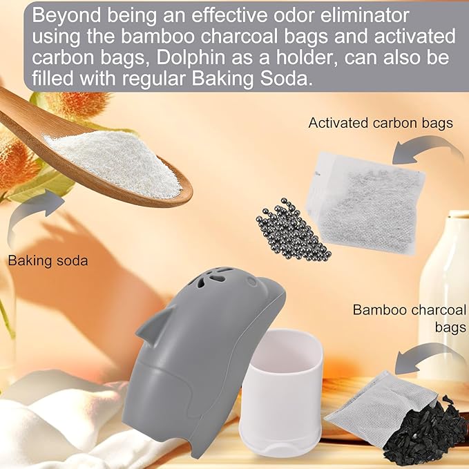 Asltw Dolphin Refrigerator Deodorizer, Refrigerator Odor Eliminator, Fridge Air Freshener, Multi-purpose Odor Eliminator for Home, Cute Gifts, Kitchen Gadgets Cute Kitchen Accessories (Grey)