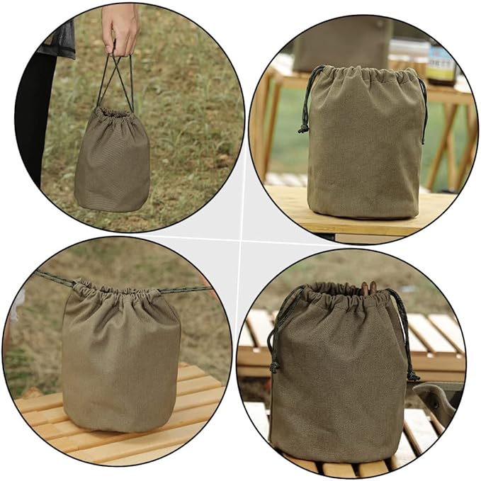 TOYANDONA Large Capacity Drawstring Camping Storage Bag Canvas Tableware Organizer for Outdoor Activities Portable Cutlery Carrying Bag for Picnics and Travel