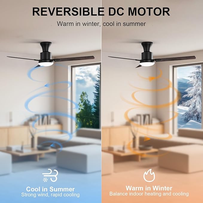 Obabala 60" Outdoor Ceiling Fan, LED Light, Smart Remote & APP Control, 6-Speed Reversible DC Motor, Modern Ceiling Fan for Large Rooms, Covered Patio