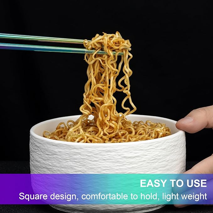 Metal Chopsticks Reusable 5 Pairs Multicolor Stainless Steel Chopsticks Dishwasher Safe Square Lightweight Non-Slip Chop Sticks Present Set