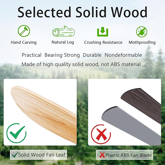 60" Wood Ceiling Fans with Lights and Remote Control,Indoor Outdoor 3 Blades Wooden Ceiling Fan for Garage,Patio,Living Rooms,Bedrooms,Offices,Farmhouse(Nickel+Raw wood)