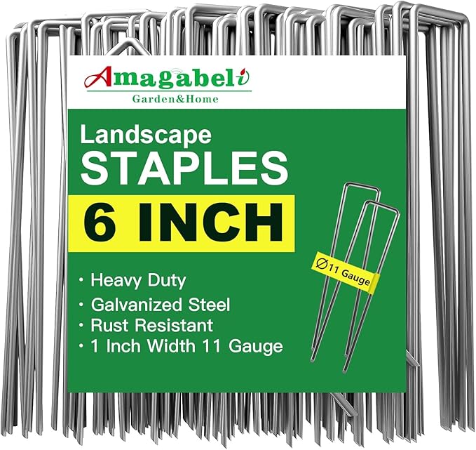 AMAGABELI GARDEN & HOME 6 Inch 200 Pack Galvanized Landscape Staples 11 Gauge Anti-Rust Heavy Duty Garden Staples Plant Cover Stakes U-Shaped Sod Pins Ground Fence Stakes for Weed Barrier Fabric