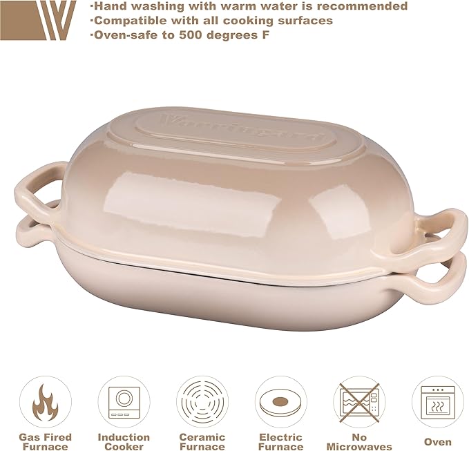 Enameled Cast Iron Sourdough Bread Oven, Dutch Oven, Loaf Cast Iron Bread Pan for Homemade Bread Baking, Meatloaf Pan with Lid, 5QT, Latte