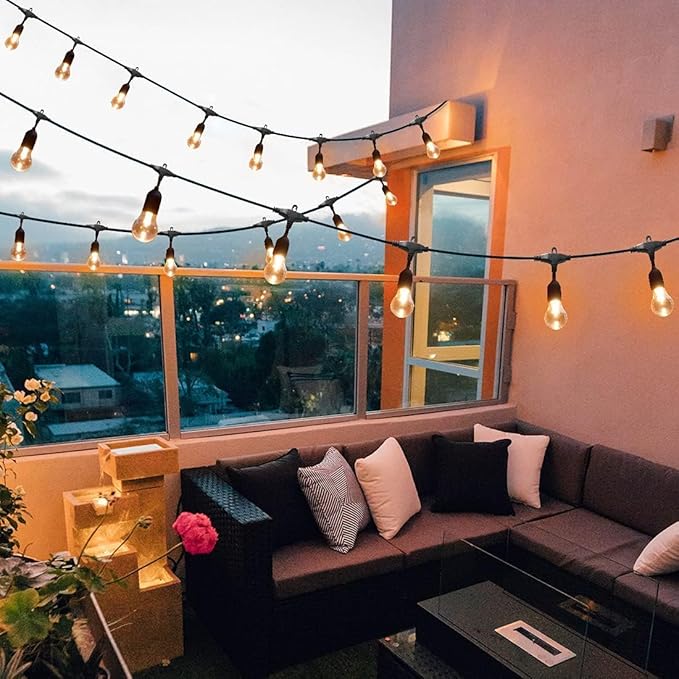 Auroraworld Outdoor Patio Lights Color Changing, 96FT RGB LED String Lights with E26 Shatterproof Edison Bulbs, Dimmable Patio String Lights for Bistro Backyard Garden, 1 Remote Controllers