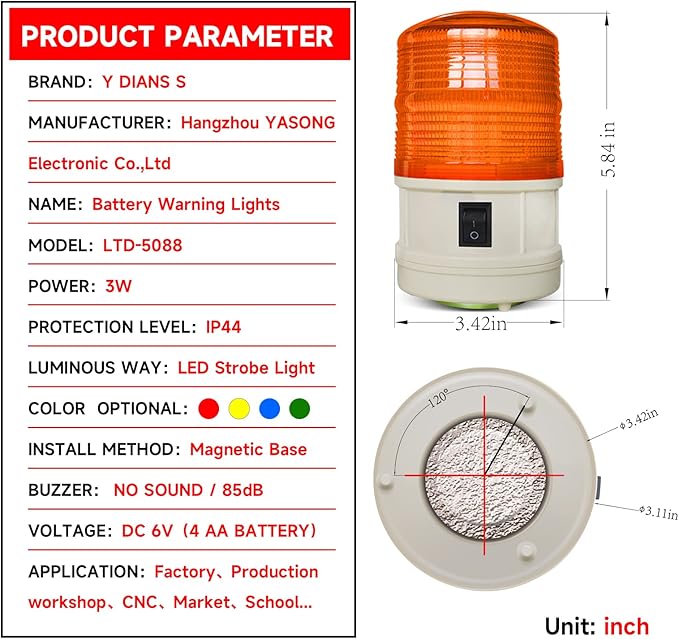 Led Strobe Lights Magnetic Battery Amber Flashing Beacon Light with No Sound Emergency Lights for Vehicles Trucks Car Forklift LTD-5088