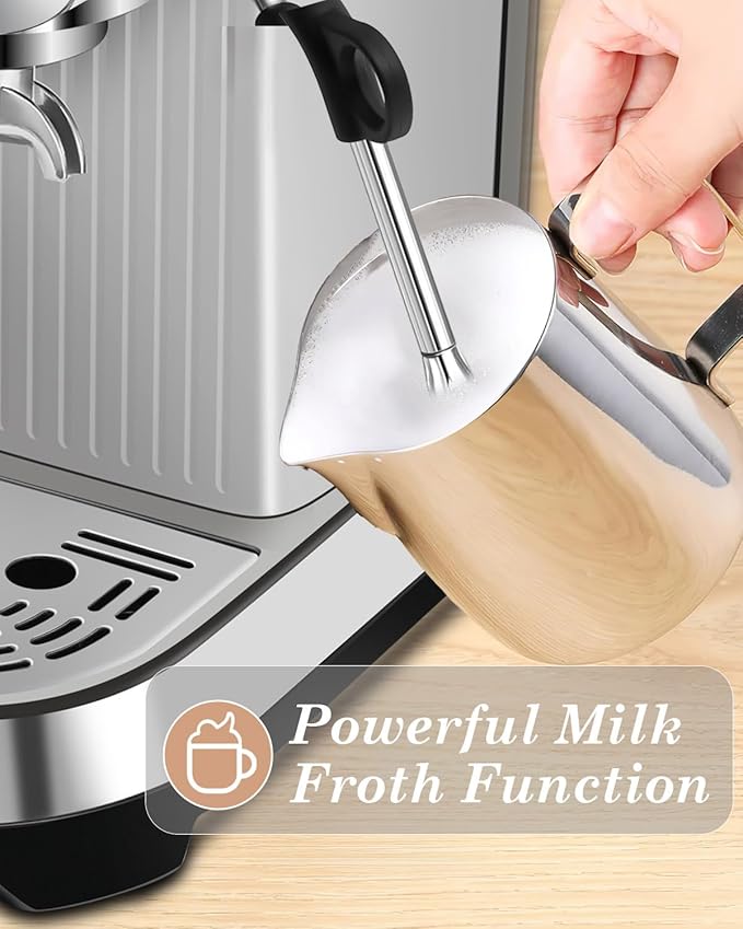 Espresso Machines 20 Bar with LED Touchscreen, Adjustable Temperature(185~203°F) Timing(25~60s), Compact Stainless Steel Coffee Maker with Milk Frother Steam Wand for Home Cappuccino & Latte Maker