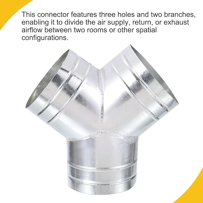 6" Inch Galvanized Steel Y Shape 3 Way Duct Splitter - 45 Degree HVAC Ventilation Fitting for Dryer Vent, Exhaust Fan & Dust Collection Systems