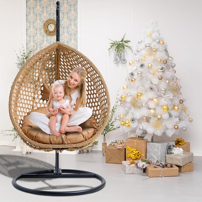 JUFU Egg Swing Chair with Stand,Hanging Egg Chair Indoor Outdoor,Hammock Hanging Basket Chair with Aluminum Steel Frame，Patio Egg Chair with Removable Cushions for Patio Balcony Backyard,Bedrooms