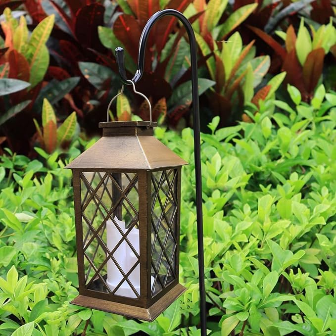 Solar Outdoor Lantern, Garden Hanging Waterproof Lanterns, 3 LED Flickering Flameless Candle, PVC, for Garden Decor Gifts (2 Pack)