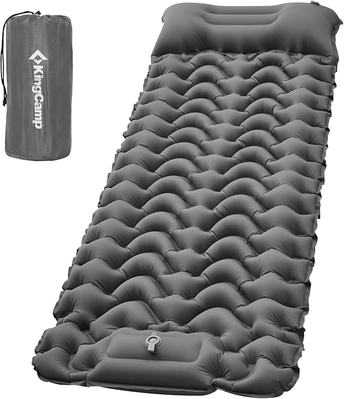 KingCamp Sleeping Pad for Camping, Ultralight Connectable Inflatable Sleeping Pad Camping Mattress with 6.3" Built-in Pillow & Foot Pump for Backpacking Hiking Tent Cot