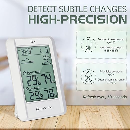 Outdoor Thermometer Weather Stations Wireless High Precision Temperature Humidity Gauge Monitor with 330ft Range Remote Sensor,Wireless Digital Hygrometer,Outdoor Thermometer Waterproof,White