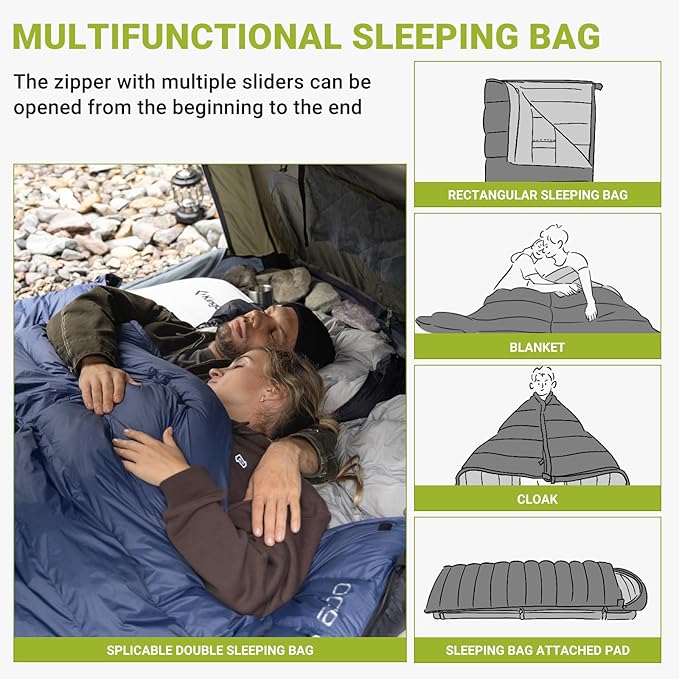 ATEPA Down Sleeping Bag, Recycled 650FP 4 Season Summer & Winter Compact Rectangle Lightweight Waterproof Wearable Sleeping Bag with Compression Sack for Camping Backpacking Hiking