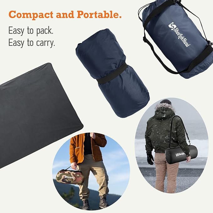 4-in-1 Large Camping Blankets - Waterproof, Windproof Fleece Outdoor Blankets for Stadium, Sports, Car, Concert - 81"x57", Portable (Royal Blue)