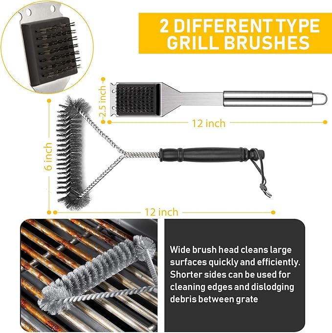 34Pcs Grill Accessories Grilling Gifts for Men, 16 Inches Heavy Duty BBQ Accessories, Stainless Steel BBQ Tools with Thermometer, Grill Mats for Backyard, BBQ Set for Men Women