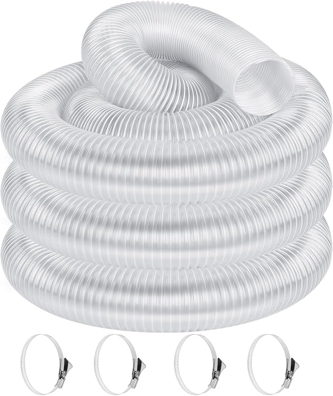 4" x 20' Heavy PVC Dust Collection Hose,Flexible Clear Debris and Fume Collection Hose with Stainless Steel Hose Clamps for Dust Collectors with 4" Ports, Ideal for Shop Vacuums